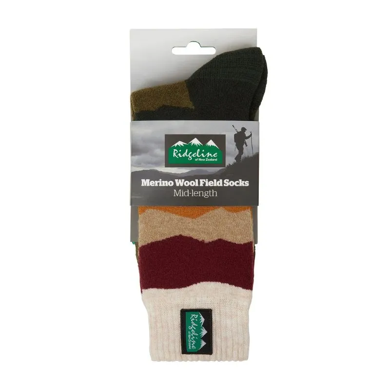 Ridgeline Merino Wool Socks Mid Length In Berry Stripes