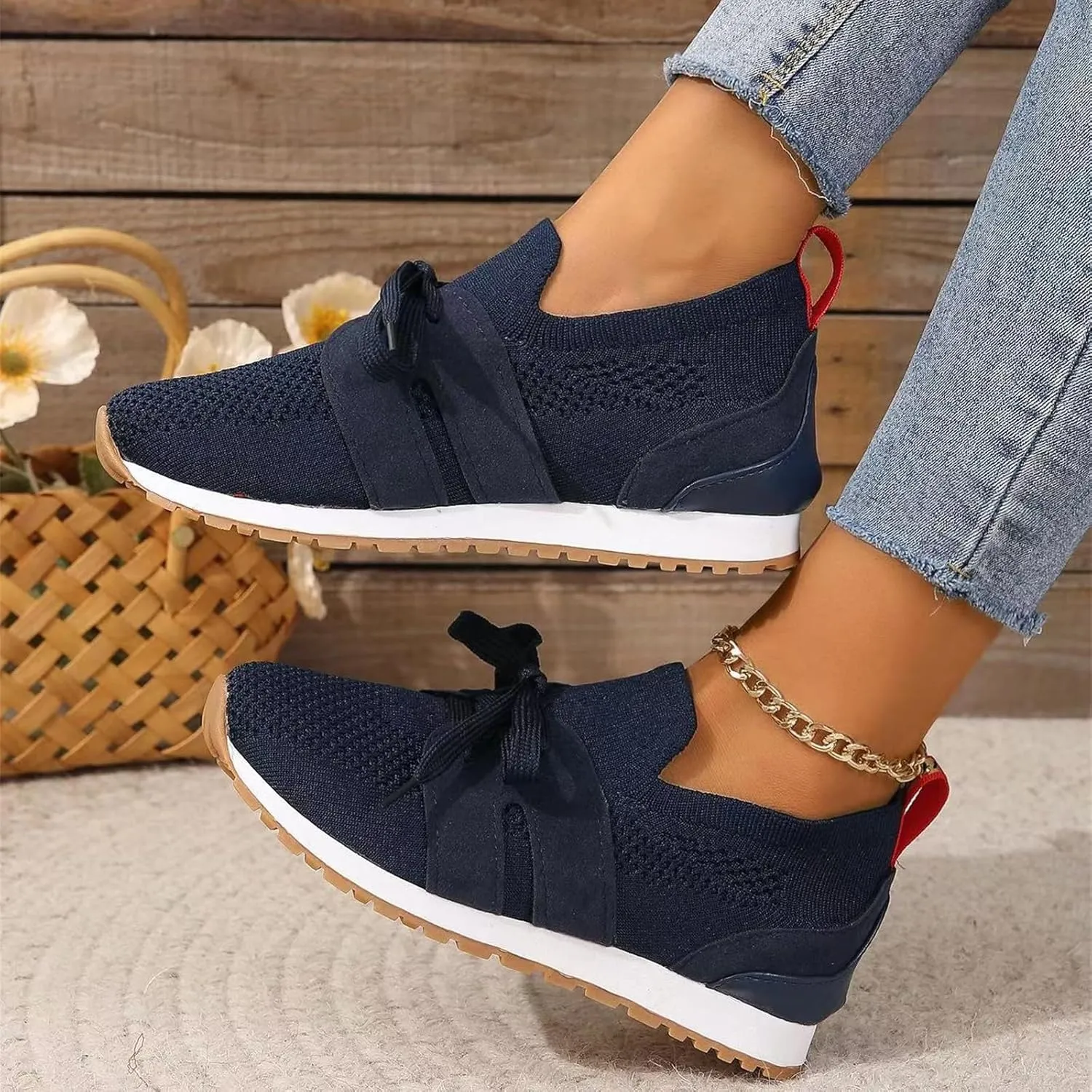 Slip On Sneakers Women Arch Support Walking Shoes Comfort Light Weight Mesh Casual Athletic Gym Tennis Running Shoes