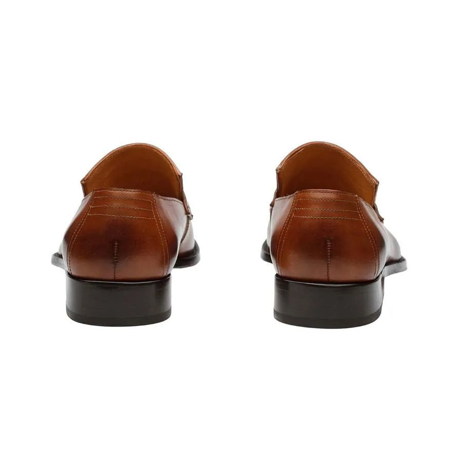 Tan Square Toe Penny Loafers