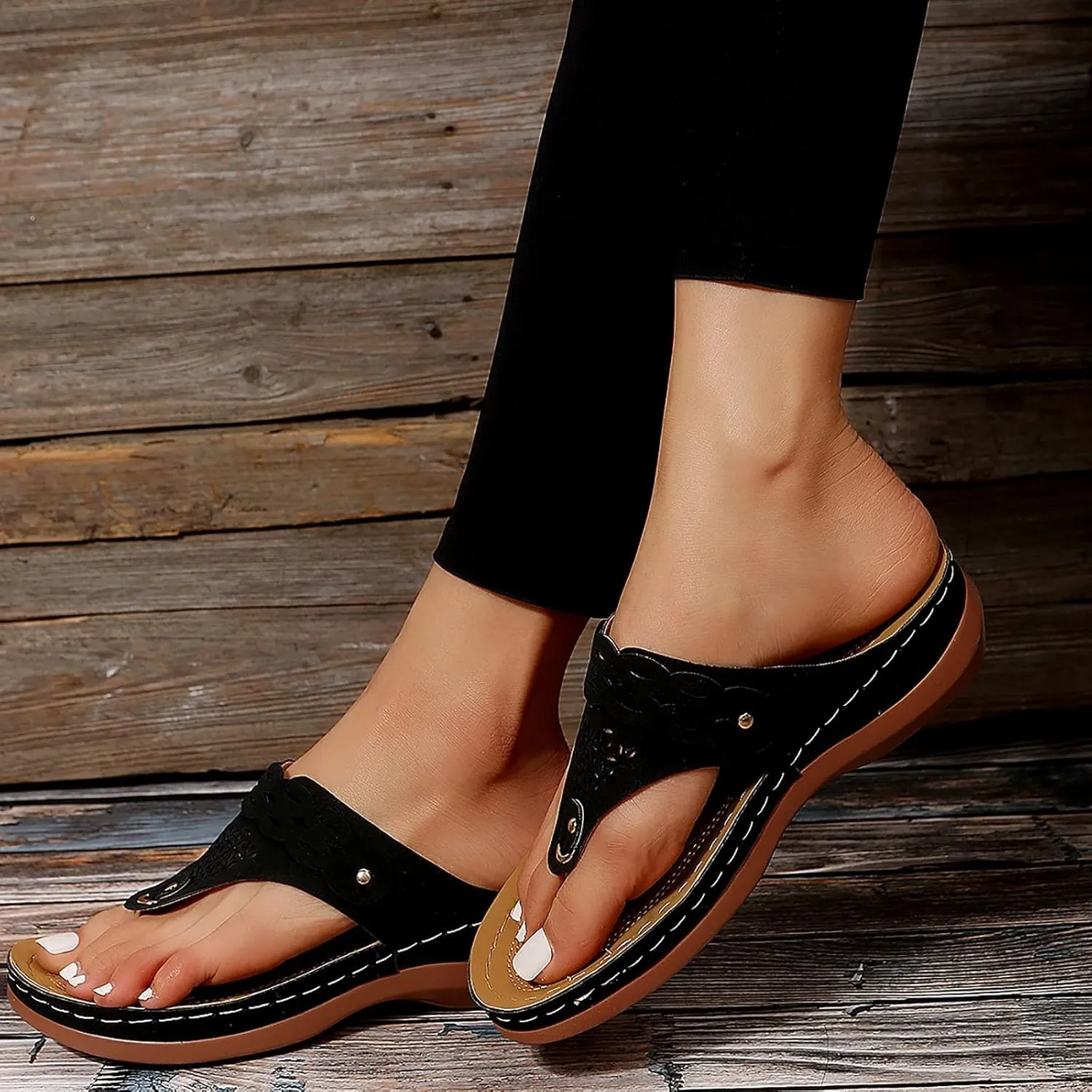Womens Flip Flops Summer Dressy Wedge Sandals Orthopedic Platform Sandals Casual Comfortable Walking Shoes
