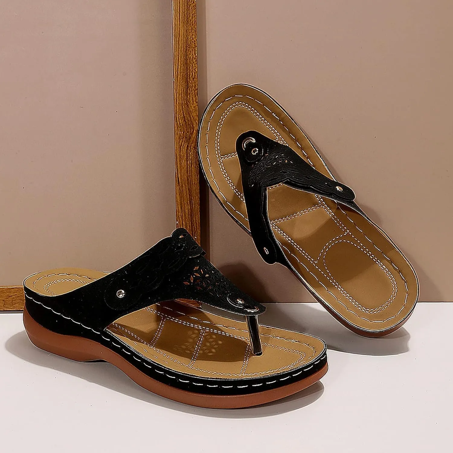 Womens Flip Flops Summer Dressy Wedge Sandals Orthopedic Platform Sandals Casual Comfortable Walking Shoes